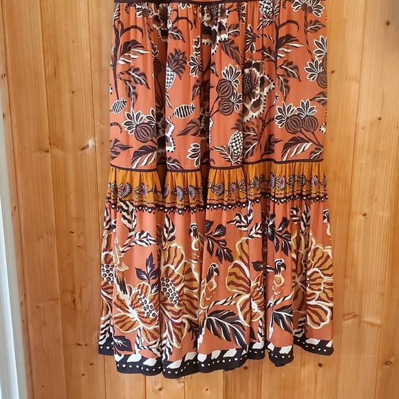 Rachel Zoe Boho Salmon & Black Botanical Print Maxi Skirt Size Small - Picture 10 of 10